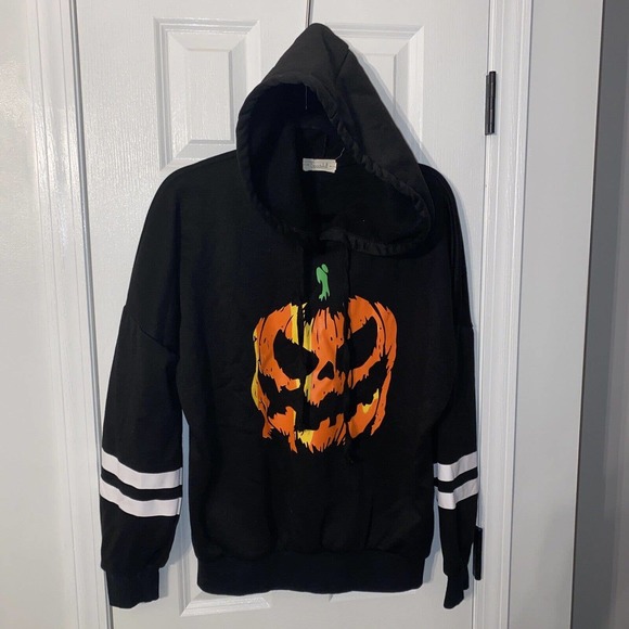 Spadehill Tops - Spadehill Halloween Adult Long Sleeve Scary Pumpkin Hoodies Lg